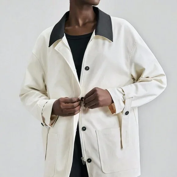 White Casual Women's Elegant Collar Jacket With Buttons - Picture 5 of 7